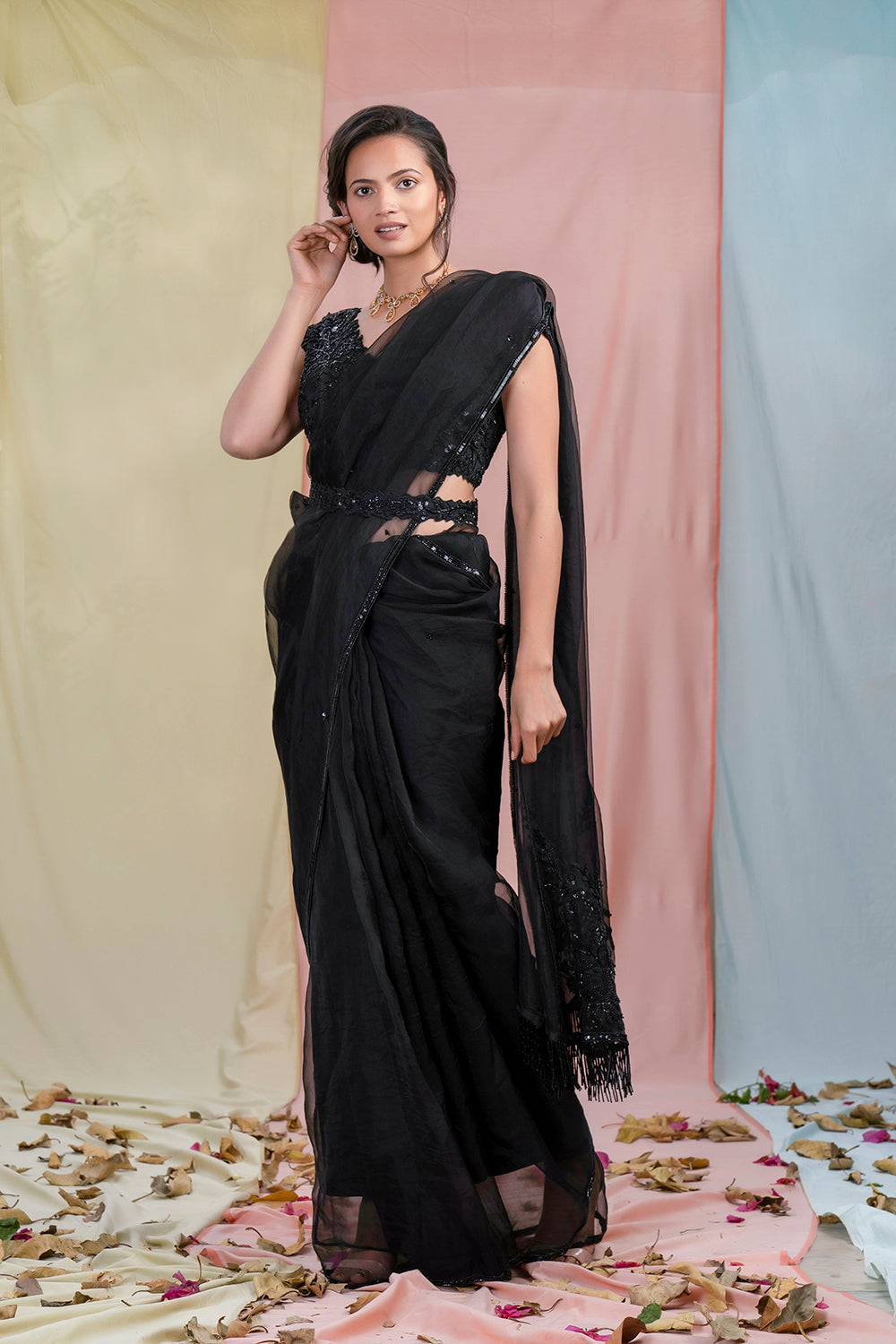 Pure Cotton white & Black saree | Office Wear For Women - Indyvarna